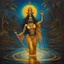 Placeholder: An oil painting of goddess Kali crossing a lake, neon gold colors, high detail,