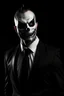 Placeholder: رجل مخيف مع قناع ابيض مرعب يرتدي بدله سوداء مع ظلال ودماء علي وجهه