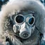 Placeholder: close up documentary photography, Yeti In a Respirator, winter, Alberta, all-natural, in the style of candid, imperfection, natural lighting, light-focused, amateur shot, shot on Agfa, taken with Hasselblad --ar 4:5 --w 150 --style raw