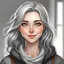 Placeholder: avatar beautiful smiling Russian girl with gray eyes and gray hair