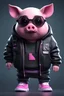 Placeholder: cartoon cute Pig with white and sneakers, Cyberpunk realism style, front view,wearing a pair of black glasses, zbrush, Arys Chien and light magenta, lit children, 32k uhd, street fashion, round,8k,HD