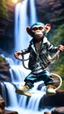 Placeholder: magazine cover, twisted rock star alien gremlin monkey rapper crew with silver boots as a pimp holding rope rushing down heavens waterfall,bokeh like f/0.8, tilt-shift lens 8k, high detail, smooth render, down-light, unreal engine, prize winning