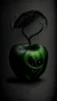 Placeholder: pencil drawing of poison apple. Spooky, scary, halloween, realistic, black paper, green poison