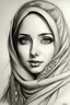 Placeholder: Draw me a picture of my beloved Mays, with big brown eyes, wearing her hijab, and with smooth, white skin