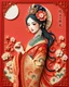 Placeholder: Neo Surrealism fullbody Beautiful Chinese Princess Woman Luxury Traditional Papercut Crafts colors High Details embossing 5D pop out,luxury fully china philosophy title text background