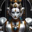 Placeholder: female humanoid robot, beautiful like a supermodel from the sixties, beautiful eyes, sexy, helmut newton, glass bubble, elephant sculpture, lord ganesha