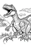 Placeholder: A coloring page, white background T-Rex standing triumphantly over a defeated rival, roaring triumphantly to assert its dominance and claim ownership of the territory. Kids can color the scene with bold colors to highlight the T-Rex's victory. ink drawing clipart, simple line illustrations, colored