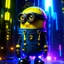 Placeholder: "Generate an edgy and inventive artwork reimagining the 'Minions' from 'Despicable Me' as tech-savvy hackers. Infuse them with a cyberpunk aesthetic, outfitting them with futuristic attire, augmented reality glasses, and high-tech gadgets. Place them in a neon-lit, bustling metropolis filled with digital interfaces and holographic displays. Convey a sense of unity and purpose as they work together in this cybernetic world, showcasing their newfound proficiency in hacking and digital mischief."