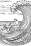 Placeholder: Outline art for coloring page OF A SURFER RIDING A WAVE IN HAWAI, coloring page, white background, Sketch style, only use outline, clean line art, white background, no shadows, no shading, no color, clear