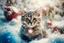 Placeholder: Double exposure, merged layers, Christmas fantasy, cat Christmas ornaments, gifts, double exposure, snowfall, heart, snowflakes, icy snowflakes, burlap, gems and sparkling glitter, sunshine