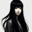 Placeholder: A Chinese girl with long black hair and bangs looking down in a blurry portrait, Overhead view, Chinese Ink style, full body, 4K, hyper quality