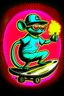 Placeholder: A rat on a skateboard, with glasses and a helmet; the rat laughs; fire coming from behind; cartoon style complementary colors, with the text "FISCALIA COLOMBIA"