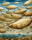 Placeholder: A flesh colored fleet of airships in the sky designed in ancient Greek mosaics painted by Salvador Dali