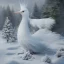 Placeholder: smooth hyper realistic, beautiful Japanese snow bird robot in crown, pale colors, dark cosmos background, extremely sharp detail, finely tuned detail, ultra high definition, 8 k, unreal engine 5, ultra sharp focus, accurate sword wings, positive smile, lot of details, fit within portrait, Ambiance winter, perfect composition, perfect hair, perfect hands, finger up gestures