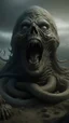 Placeholder: A big statue of a head in the sand huge mouth open and out of it a lot of snakes and spidrs,surrealism of the dark of a nightmare ten miles high and six foot deep, hyper photorealistic, hyper detailed dark art color, high resolution, fog, octane render, tilt shift, HDRI Environment, all pictures dark gray