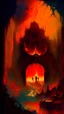 Placeholder: impressionism-style painting of a place like hell with the devil