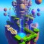 Placeholder: New map by super mario 3d land with waterfalls, 3d, high detail, symbols, 4k, ray traing, render, future punk, steam punk, magic in blue colors, no other place