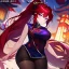 Placeholder: Clear focus, 8k, beautiful lighting, vibrant colors, girl, red hair, long hair, vibrant purple eyes, ponytail, messy hair, black stockings, chinese clothes, Kung Fu,