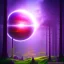 Placeholder: rainy forest with a purple planet over the land