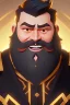 Placeholder: Bearded strong man wearing a thick fur-lined merchant's coat, wearing gold rings, divine, halo, happy smiling, portrait, high definition, realistic