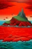 Placeholder: A red volcanic island with dolphins painted by Peter Carl Feberge