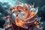 Placeholder: Dynamic complex hypnotic fractal 3D structures Symmetry twisting and morphing between cifi plants ,and metal geometric forms , smooth translucent iridescent glass with inner glow and bubbles, varied transparent materials, stormy skies, intense dramatic