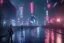 Placeholder: 3D, beautiful, light reflecting, empty future city at night, rainy night, neon, cyberpunk, tron, one cyborg walking, 8k, finely detailed, photo realistic