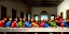 Placeholder: the last supper.. jesus is wearing a wizard hat. phot real