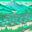 Placeholder: A mint colored village made out of diamonds painted by Utagawa Hiroshige