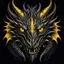 Placeholder: centered crepy stunning dragon head with yellow eyes on black background, dragon looking the camera, dark fantasy, , centered, high detalied, professional, alcohol ink, strong line art, vector graphics, dark mood, realistic, deep colors, cinematic