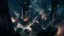 Placeholder: dark cyberpunk city from above the sky, comic style