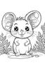 Placeholder: cute coloring page, sketch style, cute baby mouse in the wood, cute cartoon, white and black, withe background, no shadows, outline.