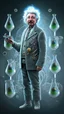 Placeholder: Albert Einstein, detailed and intricate calligraphy ink painting of a "cyborg Mad Scientist" holding beakers, outer space Background cosmic fractals, dystopian, concept art, unreal engine 5, god rays, ray tracing, RTX, lumen lighting, ultra detail, volumetric lighting, 3d, finely drawn, high definition, high resolution. award-winning: professional portrait: atmospheric: commanding: fantastical: clarity: 16k: ultra quality: striking: brilliance: stunning colors: amazing depth: masterfully crafted