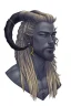 Placeholder: A tieffelin with blue skin and white Dreadlock hair. His pupil-less eyes are green. He wears a small beard.