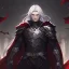 Placeholder: Vampire knight, young man, handsome, long white hair, black full plate armor, red cape