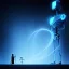 Placeholder: The Grim Reaper and the Skeleton in Tron world, discussing the future of the universe, art by Magritte and Pixar