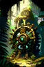 Placeholder: Jungle adventure ruins with huge steampunk gears painterly rpg art