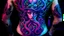 Placeholder: An amazing dark psytrance art tattoo of Twisted Alice against Cthulu tentacles on a human back, on a dark background under UV light, vivid and vibrant neon tattoo ink, detailed, intricate, high contrast.