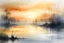 Placeholder: beautiful lake sunrise on a misty morning. in the hieght of fall. Gothic Vintage Watercolour art