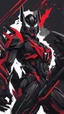 Placeholder: A close picture to Mix between transformers and venom symbiote in solo leveling shadow art style with red details detailsis in fantasy world
