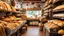 Placeholder: The wooden floors of a shop are filled with all kinds of fancy breads, including baguettes, sandwiches, dough and tortillas, white, and whole wheat, and all kinds of sweets, wheat ears, sesame seeds, freshly baked sliced ​​breads, and a classic theme.
