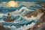 Placeholder: digital painting of the odyssey quest with the mythos cyclops by homer, in the style of hokusai and van gogh