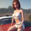 Placeholder: happy cute chick sitting on roof of a car portrait, wreckfest, spectacular graphics, unreal