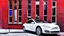 Placeholder: A Tesla's 'Model S Plaid' is parked, on the South Street Seaport, in New York. CINEMATIC. WIDE ANGLE LENS. PHOTO REAL.