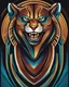 Placeholder: Logotipo simétrico Full body Cougar man man with puma mask in his eyes stylized lineal art complementary colors quality ultra 12k super héroe