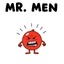 Placeholder: Mr. Men children's book aesthetic title text "Mr. Blister" with a simple color drawing of a whimsical anthropomorphic angry red pulsing blister sore with pain lines emanating, composition in style of Roger Hargreaves, negative white space