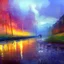 Placeholder: An impressionist oil painting, autun landscape in rain ,water,loose brushstrokes, broken colors, complementary colors,super detailed, oil painting, heavy strokes, paint dripping, painted, intricate, volumetric lighting, beautiful, rich deep colors masterpiece, sharp focus, ultra detailed, in the style of dan mumford and marc simonetti, astrophotography.