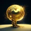 Placeholder: exploding nature from a golden robot with a disco ball