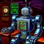 Placeholder: 90's TCG art retro scifi art of a time travel clock robot