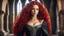 Placeholder: beautiful princess with long red curly hair in a gothic medieval castle, red, 8k, high quality, trending art, trending on artstation, sharp focus, studio photo, intricate details, highly detailed, Antonio Banderas